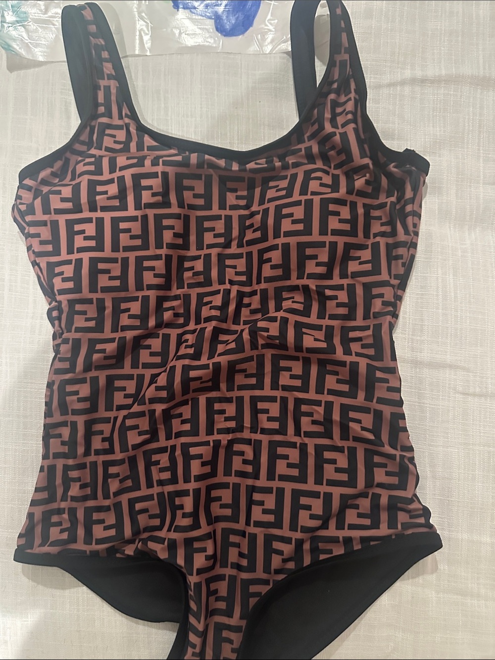 Monogram One-Piece Swimsuit in Brown and Black